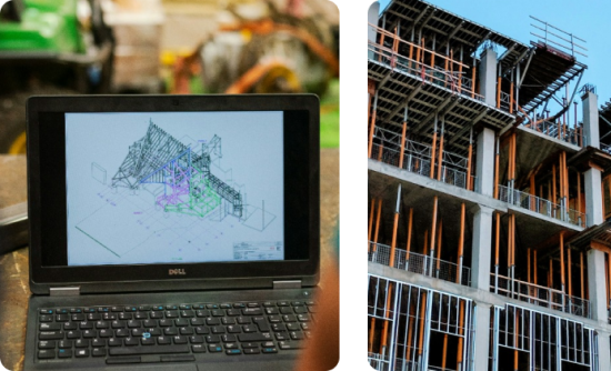 Image of a construction site and laptop