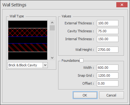 Walls settings dialog