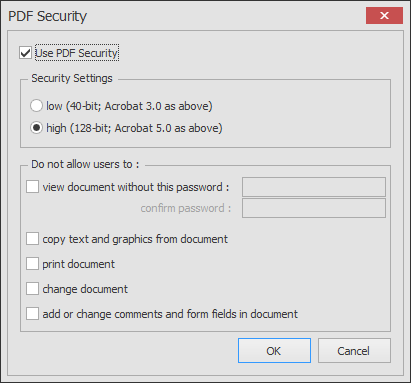 Export pdf security