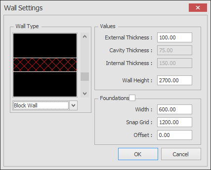 wall settings dialog box